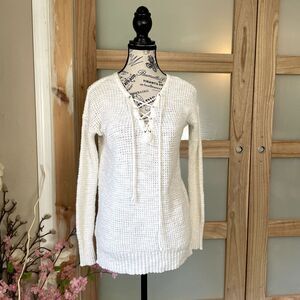 American Eagle Sweater S Women Ivory Cream Cottagecore Knit Long Sleeve Cozy